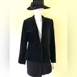 Black thick cotton velvet blazer single button tuxedo shawl collar high neck 12
